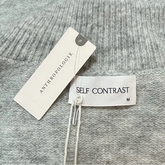 NWT Anthropologie Self Contrast Ainsley Ruffle Collar Cardigan Sweater Gray Boho - Picture 9 of 12